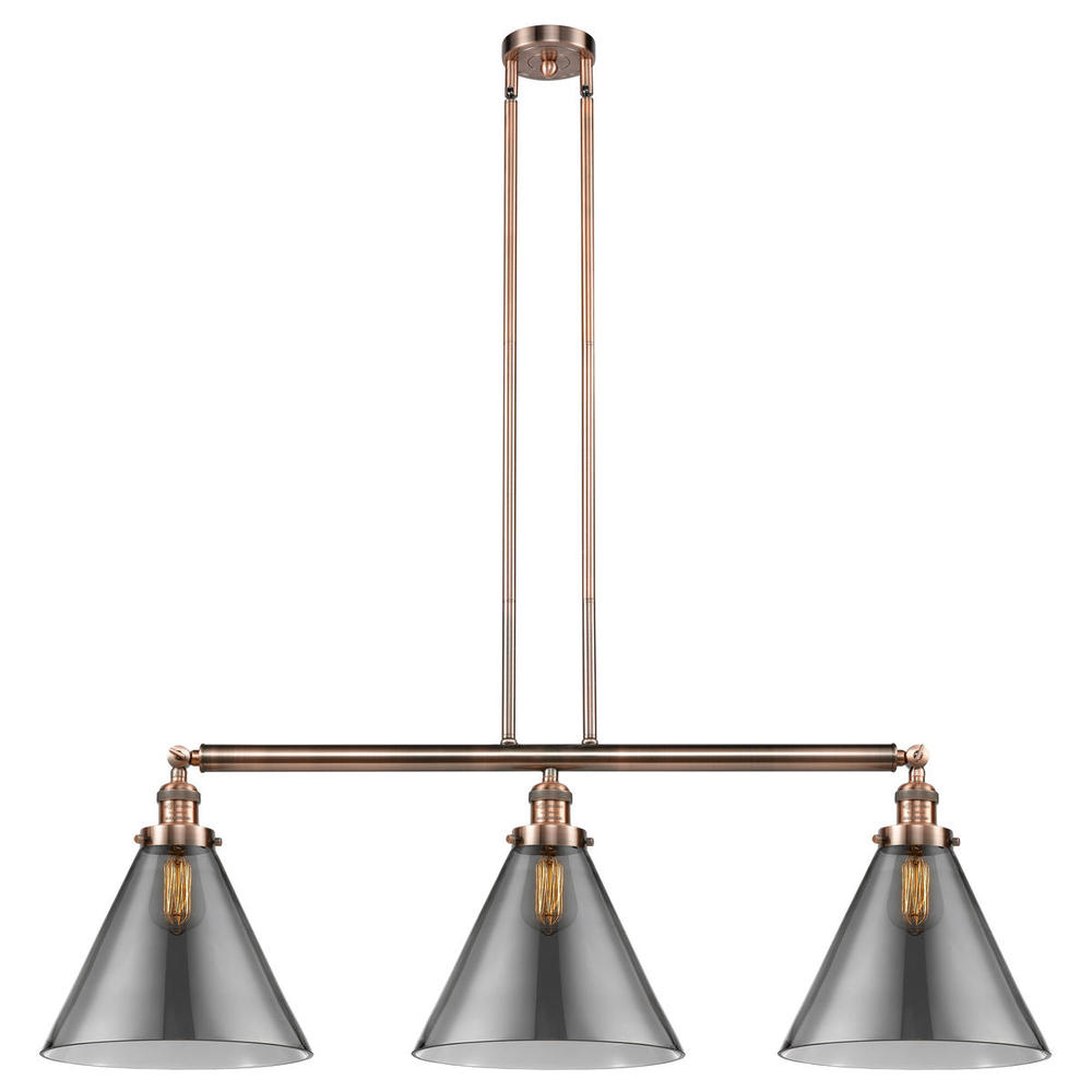 Cone - 3 Light - 44 inch - Antique Copper - Stem Hung - Island Light