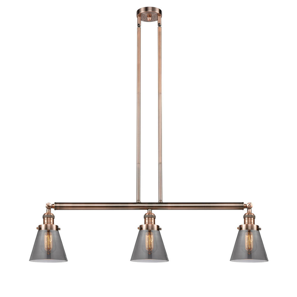 Cone - 3 Light - 39 inch - Antique Copper - Stem Hung - Island Light