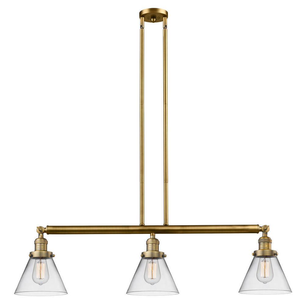 Cone - 3 Light - 40 inch - Brushed Brass - Stem Hung - Island Light