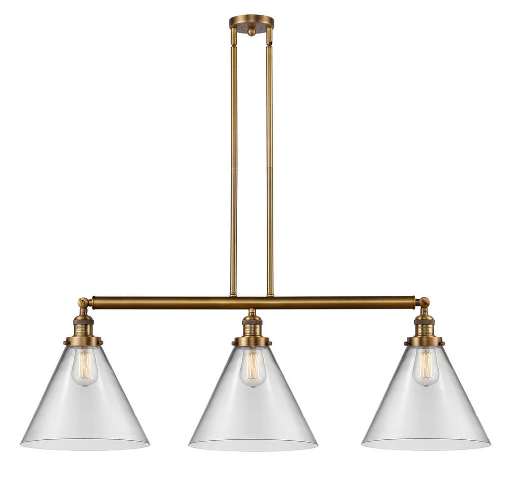 Cone - 3 Light - 44 inch - Brushed Brass - Stem Hung - Island Light