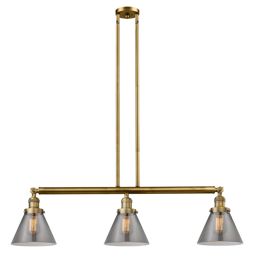 Cone - 3 Light - 40 inch - Brushed Brass - Stem Hung - Island Light