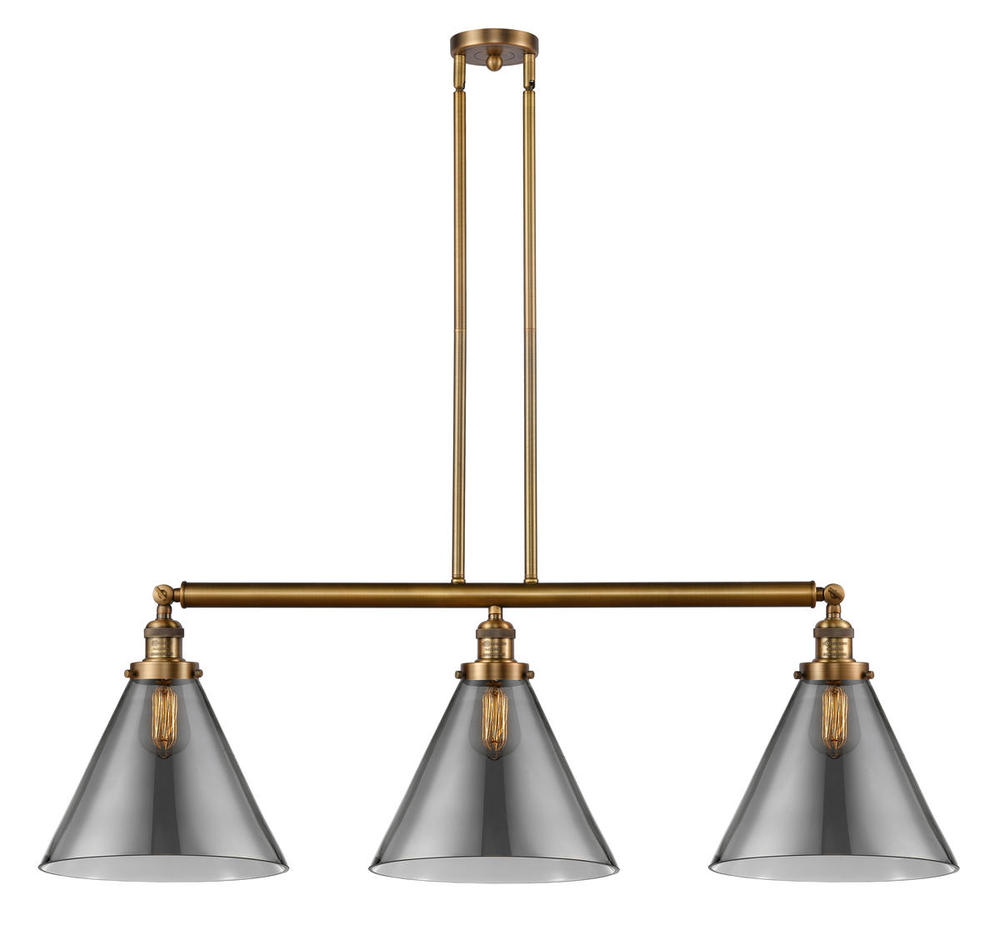 Cone - 3 Light - 44 inch - Brushed Brass - Stem Hung - Island Light