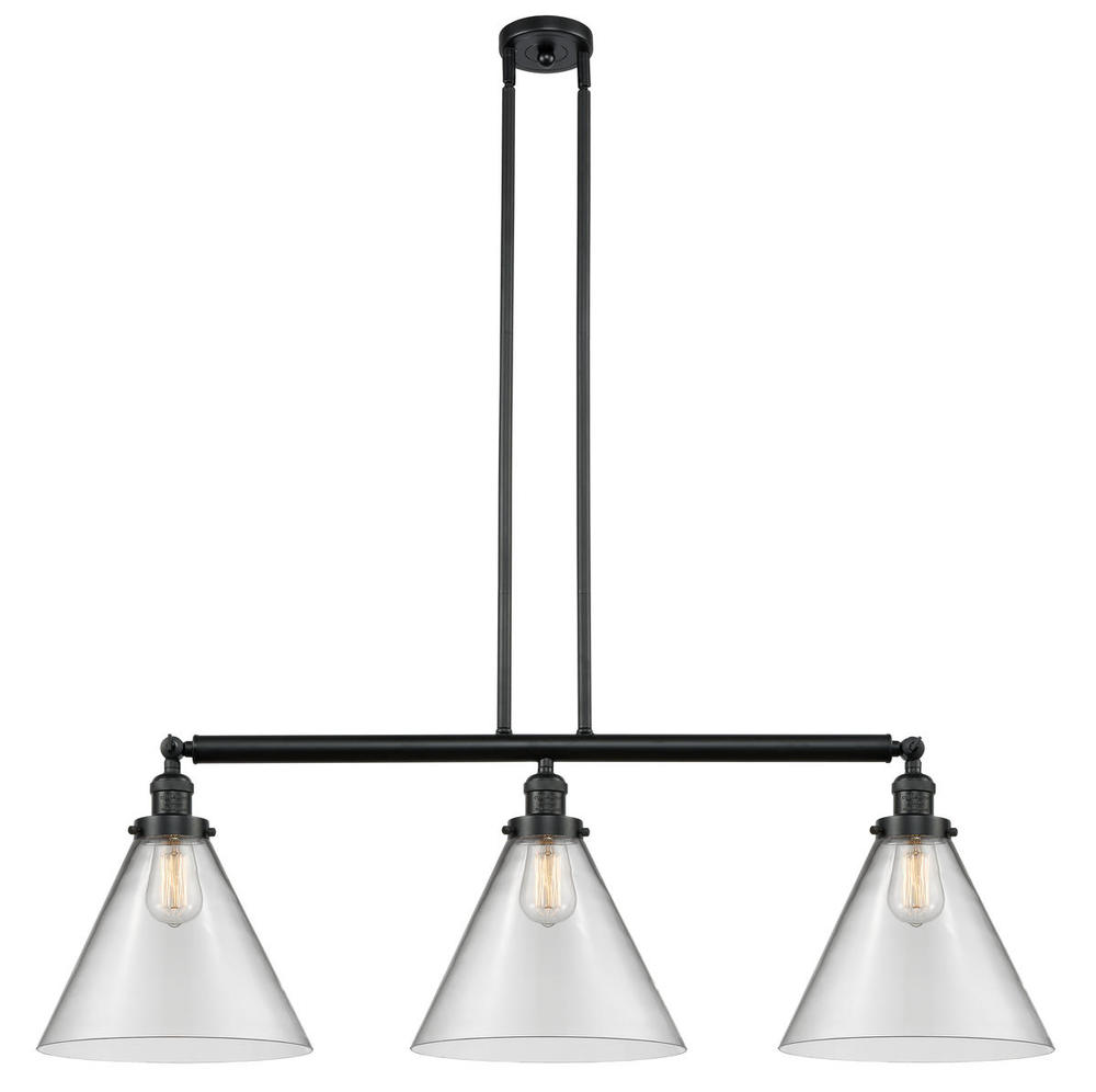 Cone - 3 Light - 44 inch - Matte Black - Stem Hung - Island Light