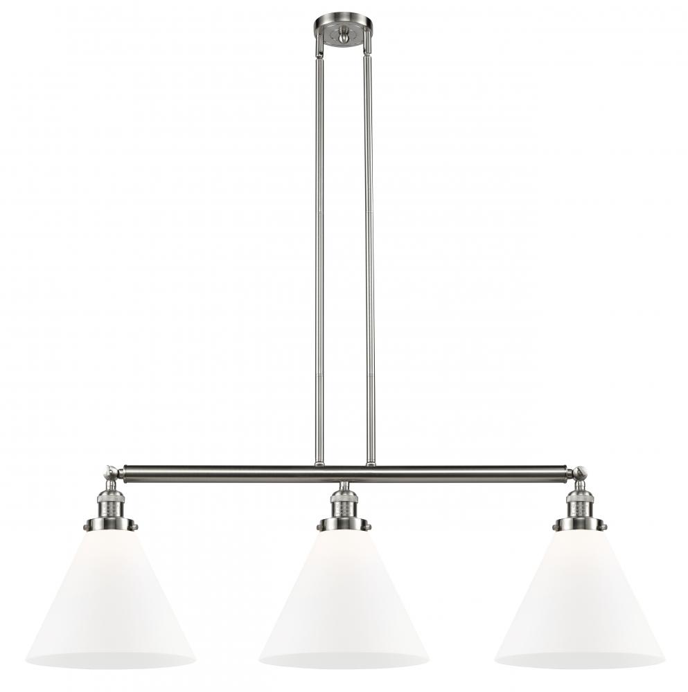 Cone - 3 Light - 44 inch - Brushed Satin Nickel - Stem Hung - Island Light