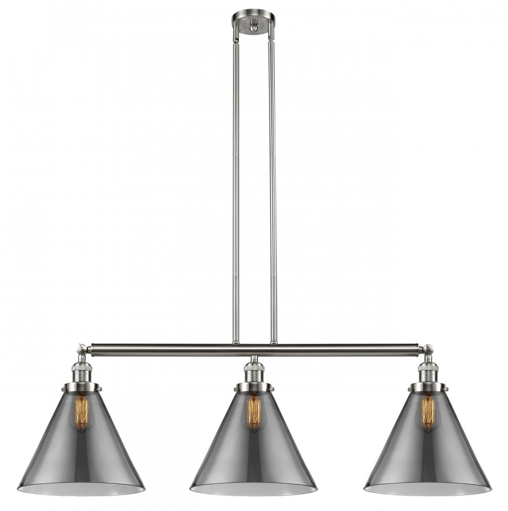 Cone - 3 Light - 44 inch - Brushed Satin Nickel - Stem Hung - Island Light