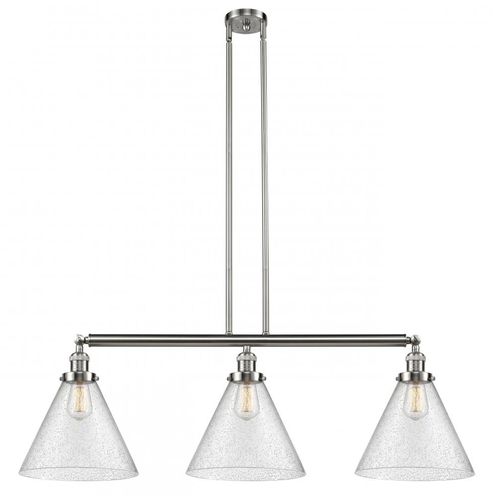 Cone - 3 Light - 44 inch - Brushed Satin Nickel - Stem Hung - Island Light