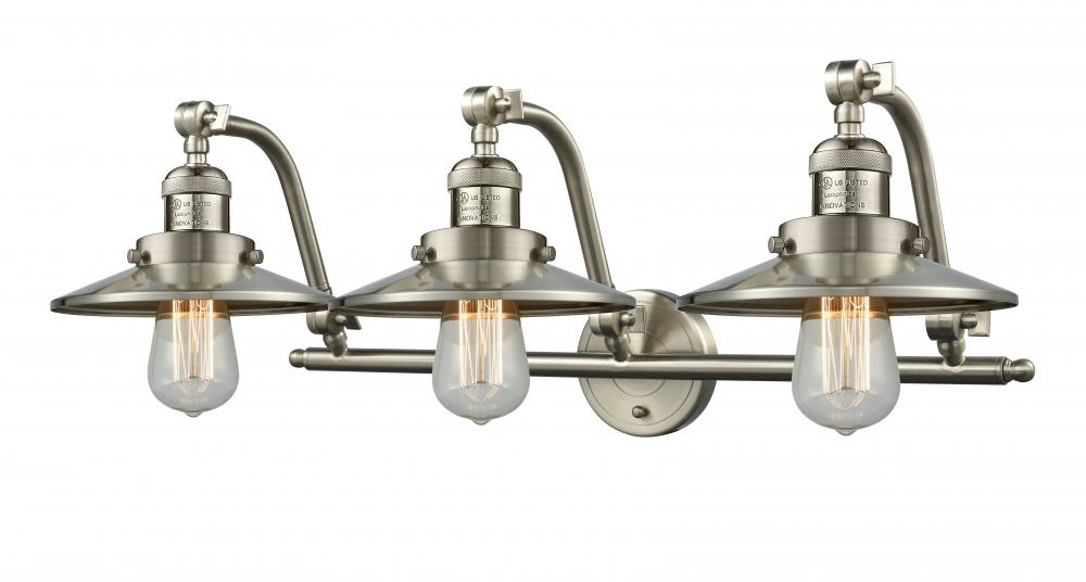 Railroad - 3 Light - 28 inch - Brushed Satin Nickel - Bath Vanity Light