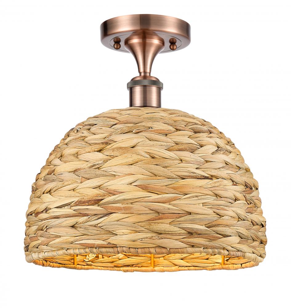 Woven Rattan - 1 Light - 12 inch - Antique Copper - Semi-Flush Mount