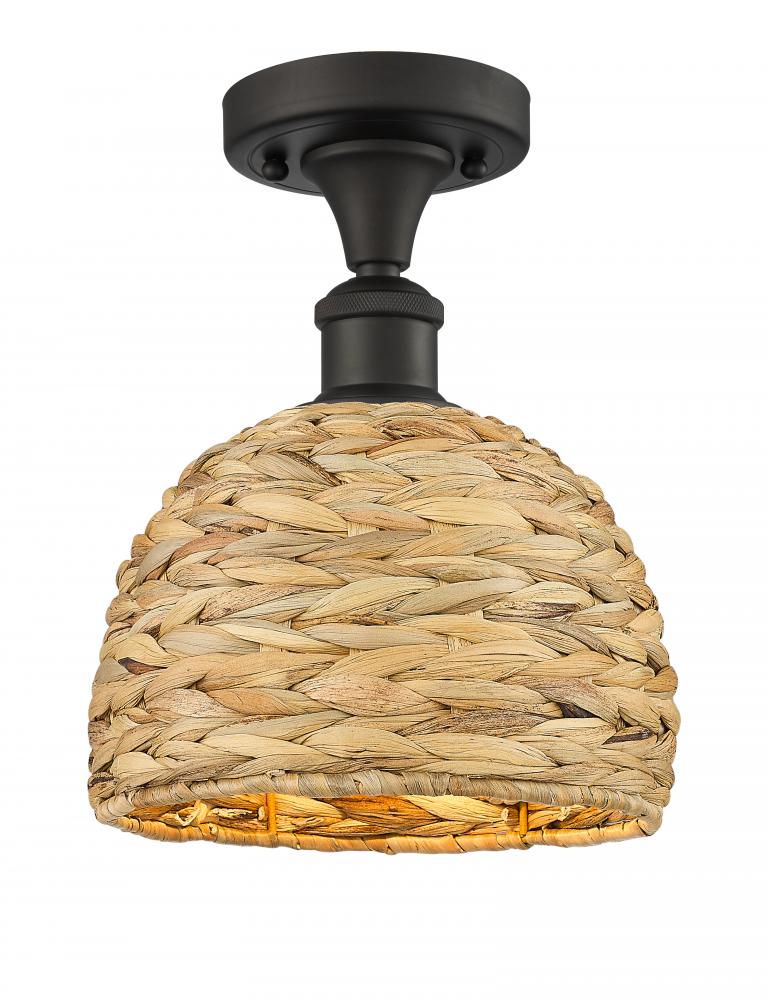 Woven Rattan - 1 Light - 8 inch - Oil Rubbed Bronze - Semi-Flush Mount