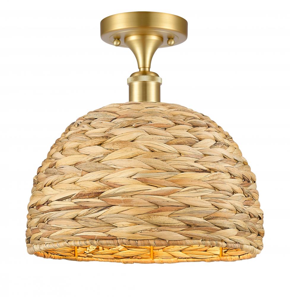 Woven Rattan - 1 Light - 12 inch - Satin Gold - Semi-Flush Mount