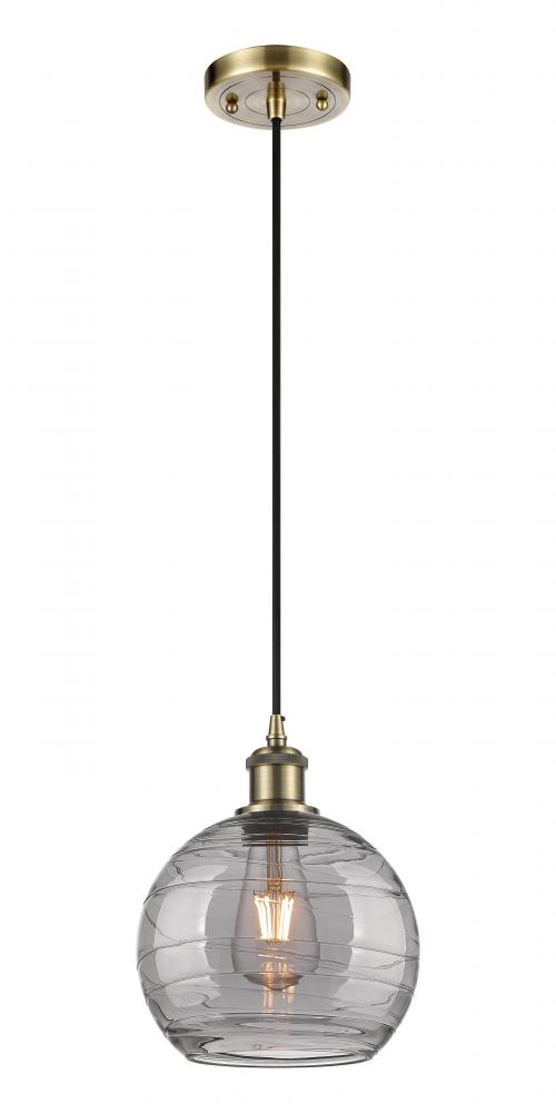 Athens Deco Swirl - 1 Light - 8 inch - Antique Brass - Cord hung - Mini Pendant