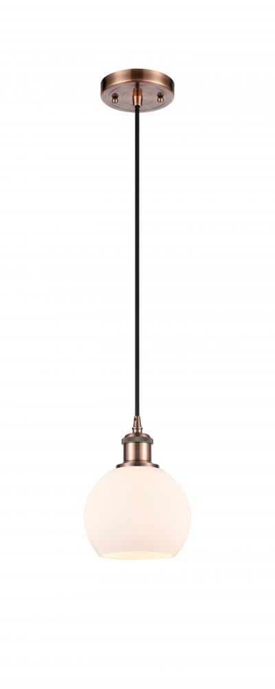 Athens - 1 Light - 6 inch - Antique Copper - Cord hung - Mini Pendant