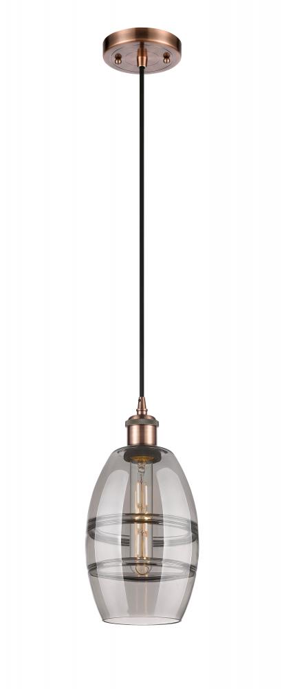 Vaz - 1 Light - 6 inch - Antique Copper - Cord hung - Mini Pendant