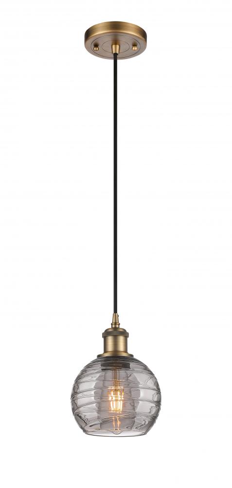 Athens Deco Swirl - 1 Light - 6 inch - Brushed Brass - Cord hung - Mini Pendant