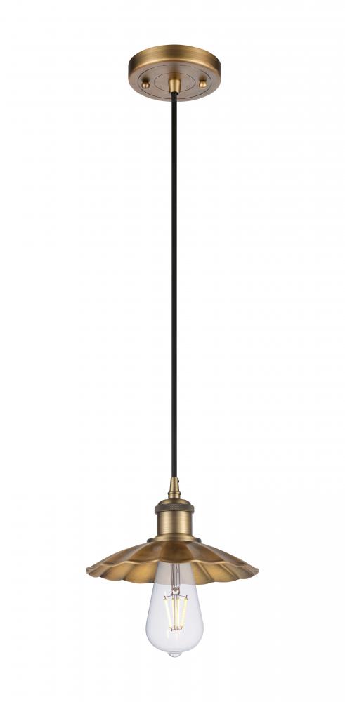 Scallop - 1 Light - 8 inch - Brushed Brass - Cord Hung - Mini Pendant