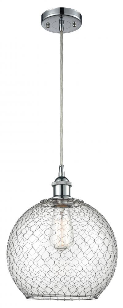 Farmhouse Chicken Wire - 1 Light - 10 inch - Polished Chrome - Cord hung - Mini Pendant