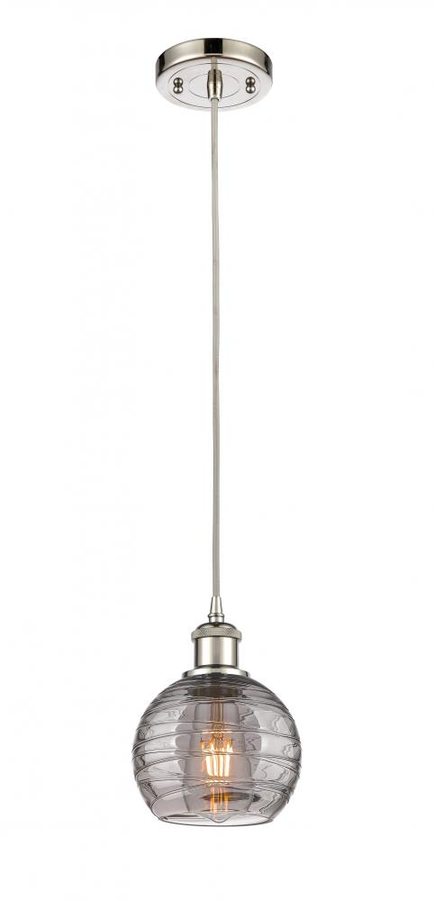 Athens Deco Swirl - 1 Light - 6 inch - Polished Nickel - Cord hung - Mini Pendant