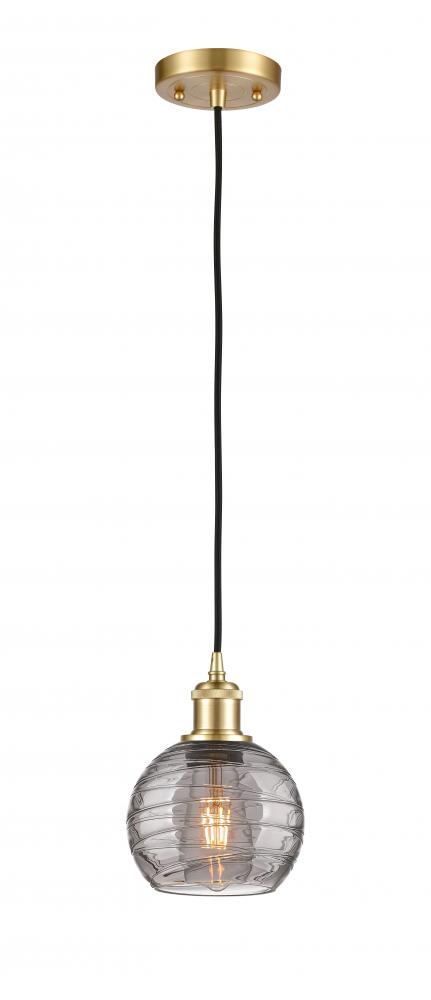 Athens Deco Swirl - 1 Light - 6 inch - Satin Gold - Cord hung - Mini Pendant