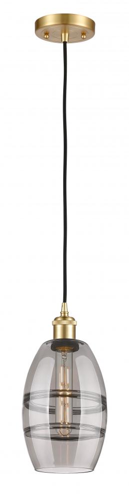 Vaz - 1 Light - 6 inch - Satin Gold - Cord hung - Mini Pendant