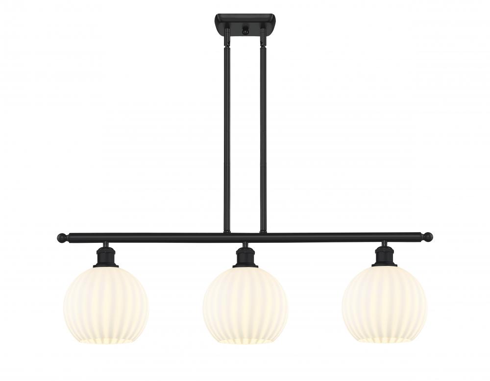 White Venetian - 3 Light - 36 inch - Matte Black - Stem Hung - Island Light