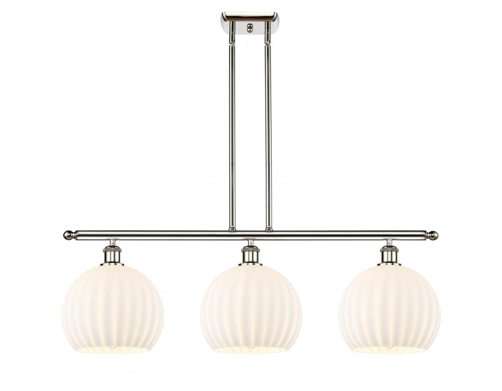 White Venetian - 3 Light - 37 inch - Polished Nickel - Stem Hung - Island Light