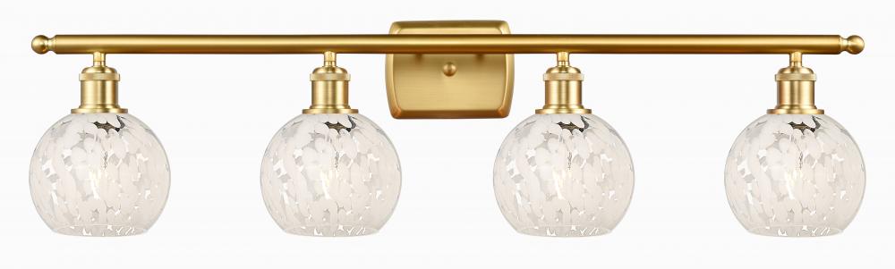 White Mouchette - 4 Light - 36 inch - Satin Gold - Bath Vanity Light