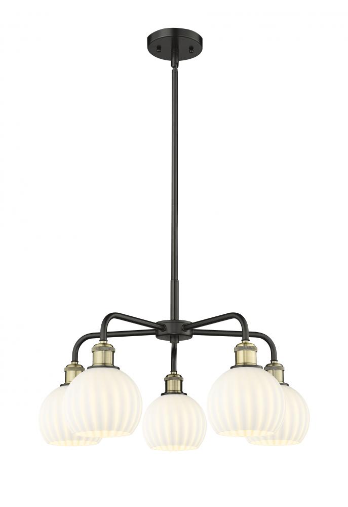 White Venetian - 5 Light - 24 inch - Black Antique Brass - Chandelier