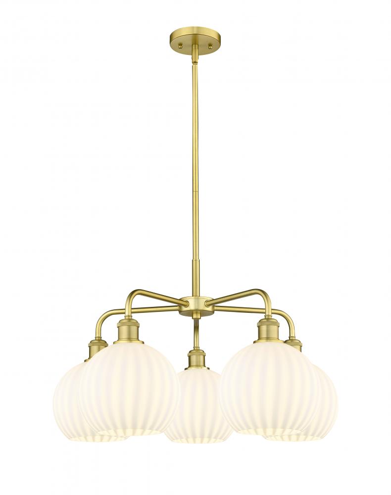 White Venetian - 5 Light - 26 inch - Satin Gold - Chandelier