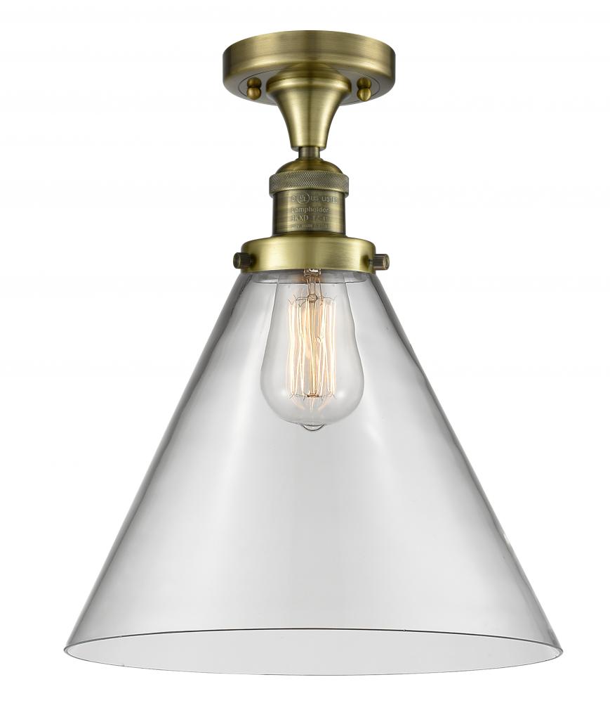 Cone - 1 Light - 12 inch - Antique Brass - Semi-Flush Mount