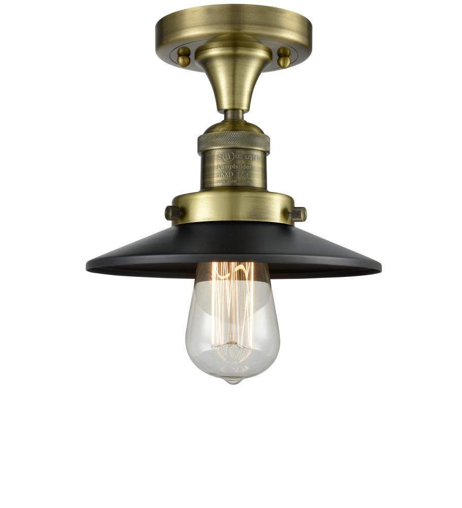 Railroad - 1 Light - 7 inch - Antique Brass - Semi-Flush Mount