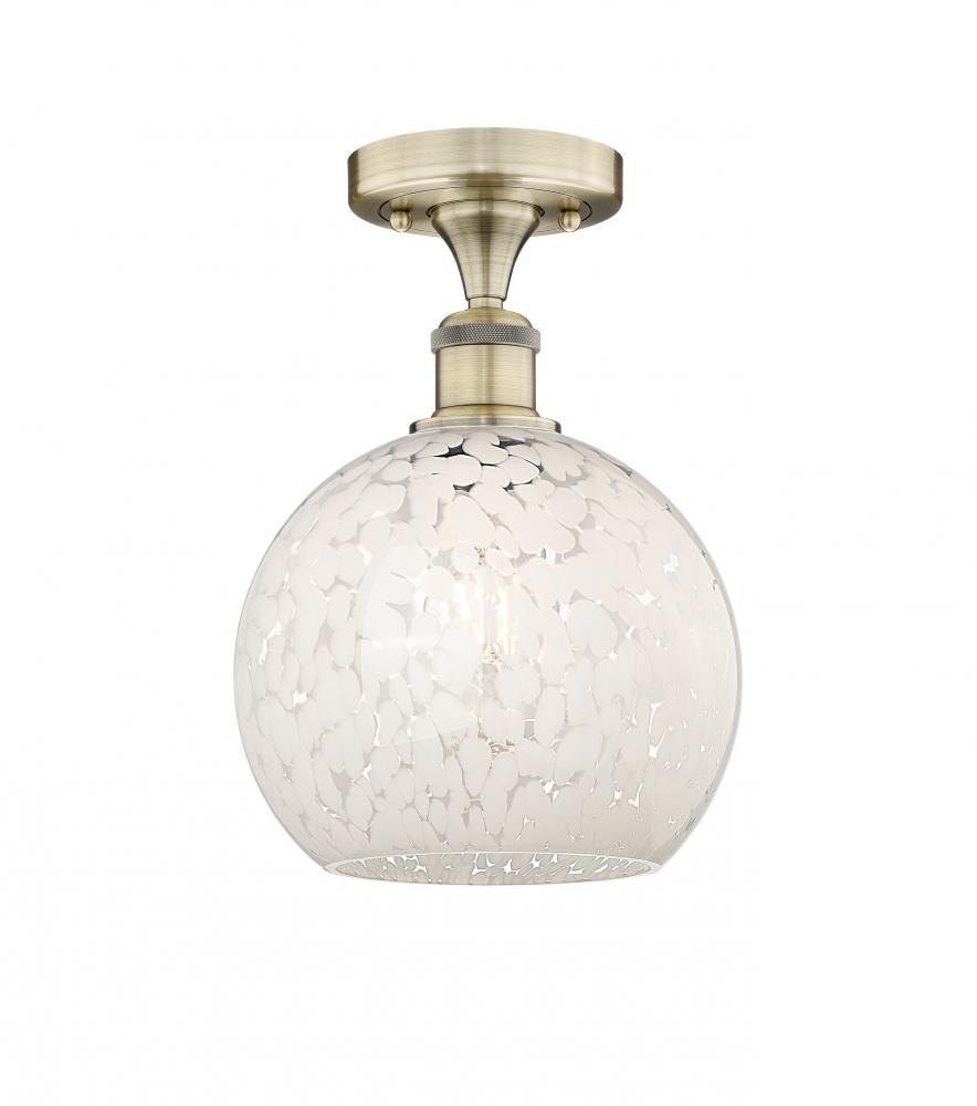 White Mouchette - 1 Light - 8 inch - Antique Brass - Semi-Flush Mount