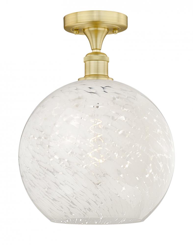 White Mouchette - 1 Light - 12 inch - Satin Gold - Semi-Flush Mount