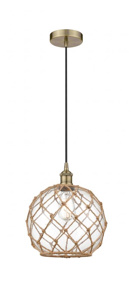 Farmhouse Rope - 1 Light - 10 inch - Antique Brass - Cord hung - Mini Pendant