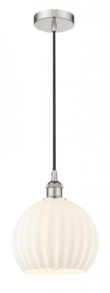 White Venetian - 1 Light - 10 inch - Polished Nickel - Cord Hung - Mini Pendant