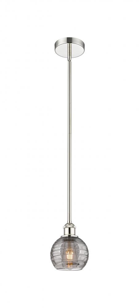 Athens Deco Swirl - 1 Light - 6 inch - Polished Nickel - Cord hung - Mini Pendant