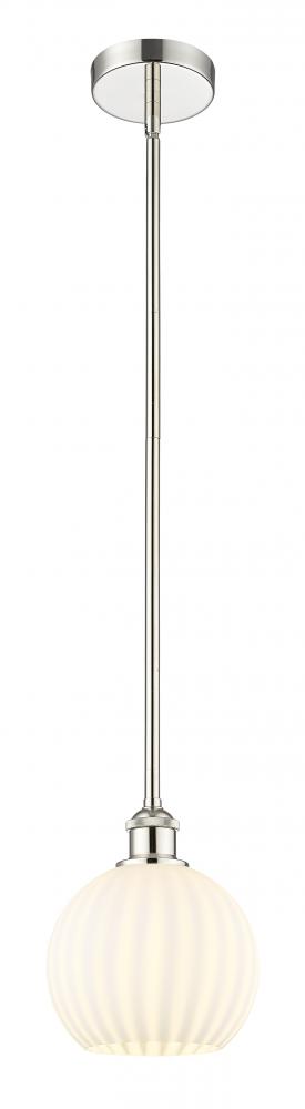 White Venetian - 1 Light - 8 inch - Polished Nickel - Stem Hung - Mini Pendant