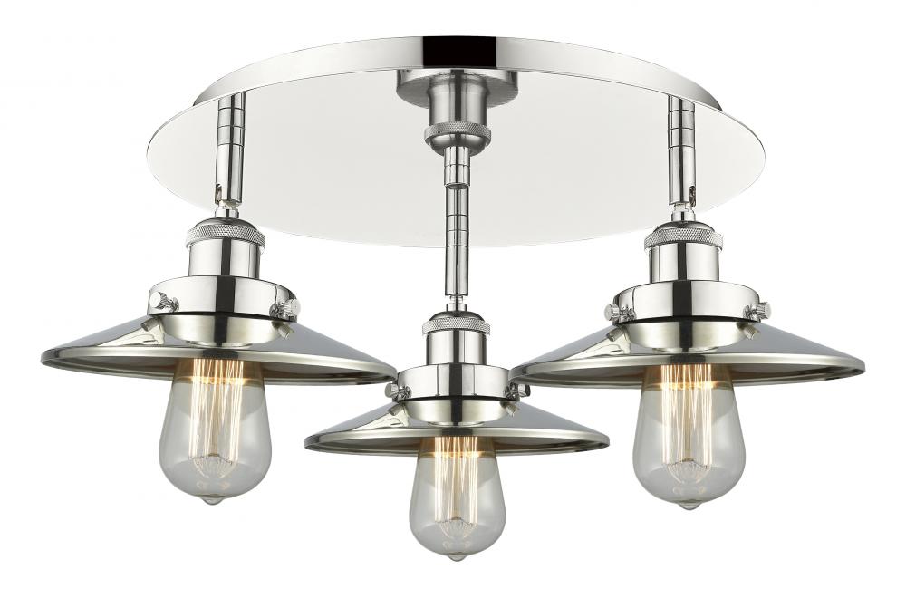 Edison - 3 Light - 20 inch - Polished Nickel - Flush Mount