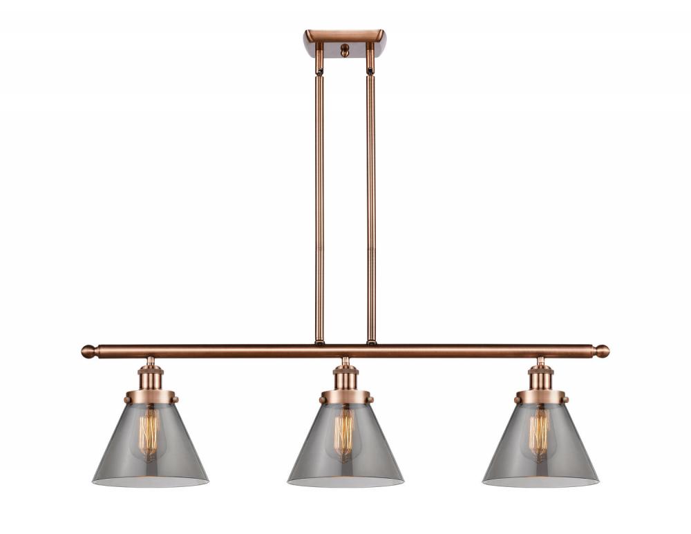 Cone - 3 Light - 36 inch - Antique Copper - Stem Hung - Island Light