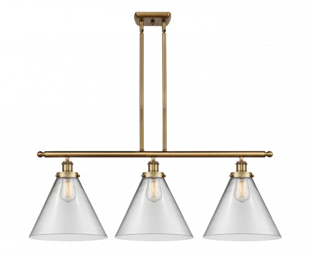 Cone - 3 Light - 36 inch - Brushed Brass - Stem Hung - Island Light