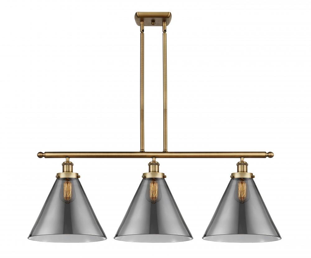 Cone - 3 Light - 36 inch - Brushed Brass - Stem Hung - Island Light