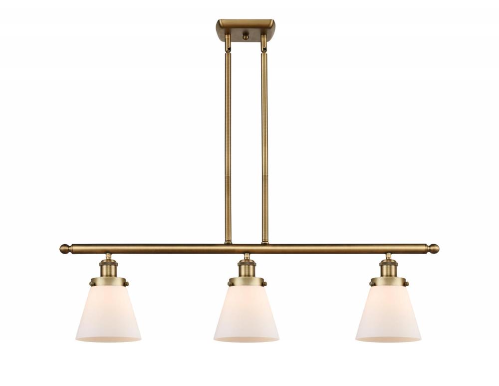 Cone - 3 Light - 36 inch - Brushed Brass - Stem Hung - Island Light