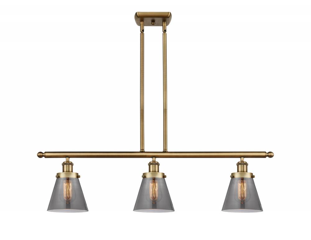 Cone - 3 Light - 36 inch - Brushed Brass - Stem Hung - Island Light