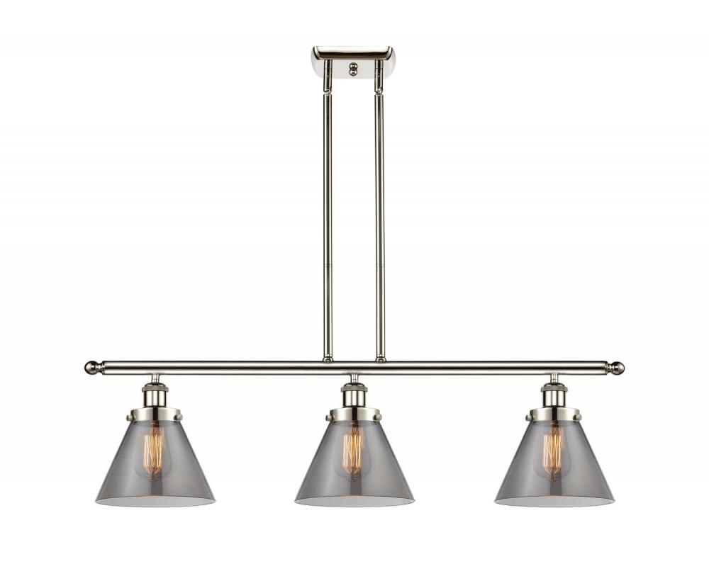 Cone - 3 Light - 36 inch - Polished Nickel - Stem Hung - Island Light