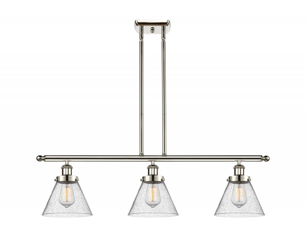 Cone - 3 Light - 36 inch - Polished Nickel - Stem Hung - Island Light