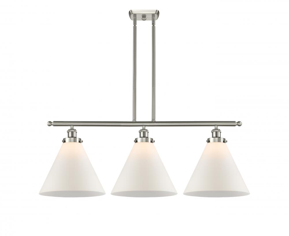 Cone - 3 Light - 36 inch - Brushed Satin Nickel - Stem Hung - Island Light