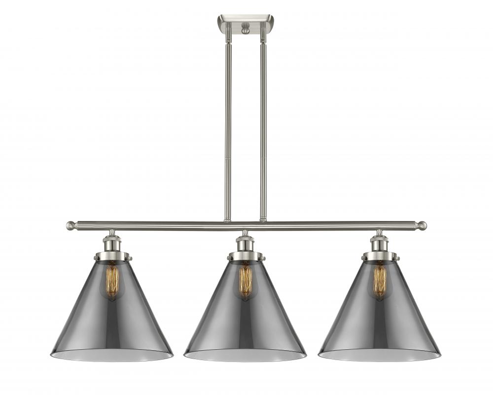 Cone - 3 Light - 36 inch - Brushed Satin Nickel - Stem Hung - Island Light