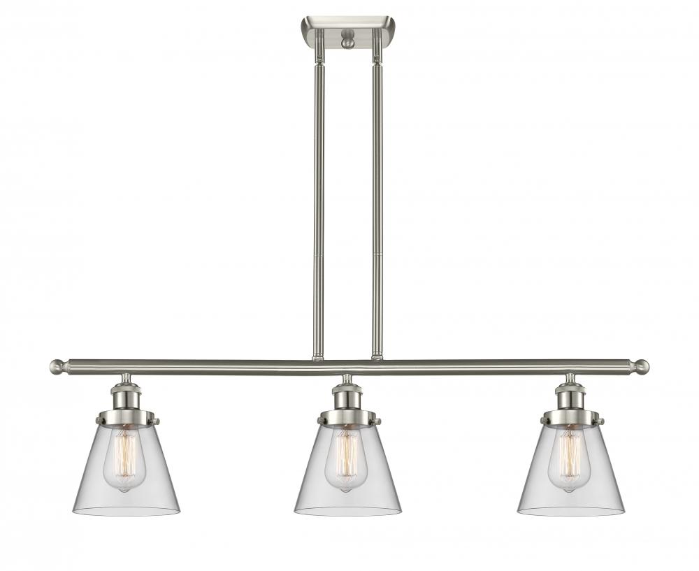 Cone - 3 Light - 36 inch - Brushed Satin Nickel - Stem Hung - Island Light