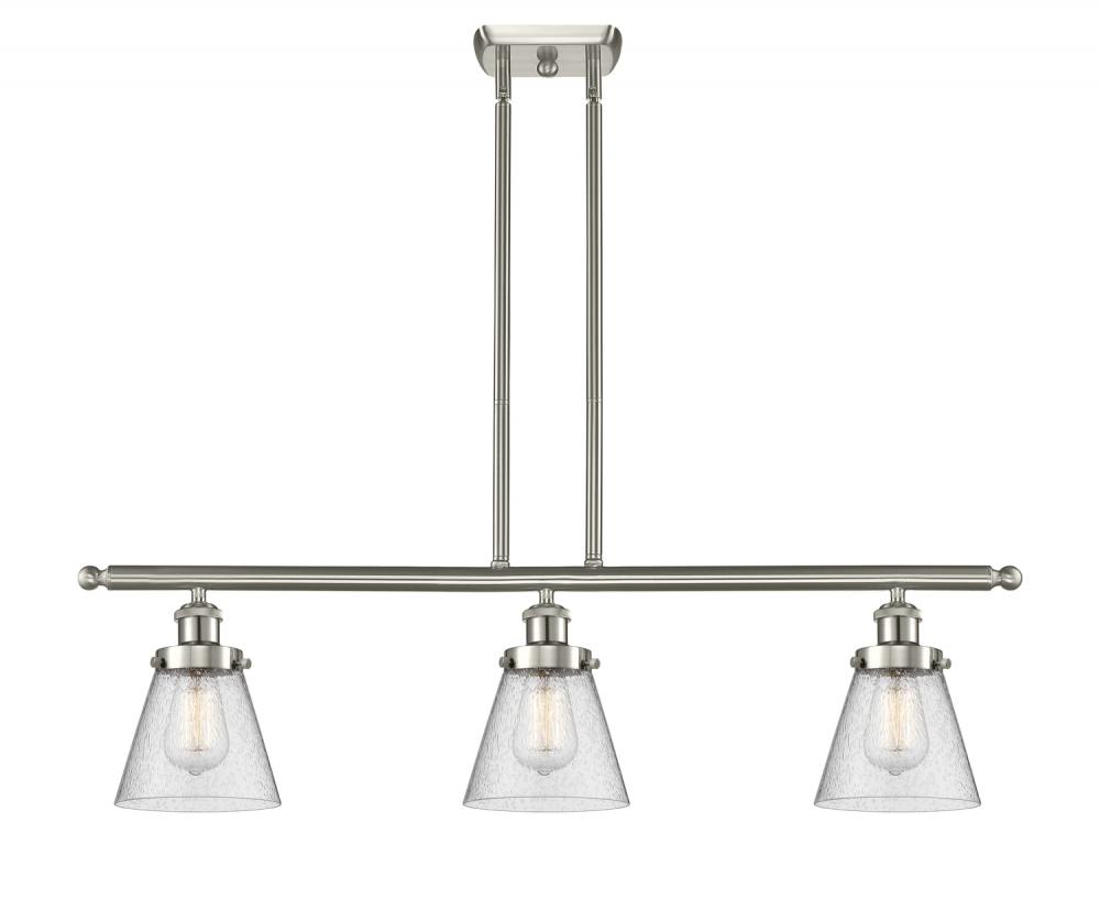 Cone - 3 Light - 36 inch - Brushed Satin Nickel - Stem Hung - Island Light