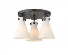 Innovations Lighting 411-3F-BK-G411-7WH - Newton Cone - 3 Light - 18 inch - Matte Black - Flush Mount