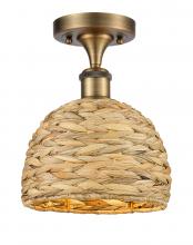 Innovations Lighting 516-1C-BB-RBD-8-NAT - Woven Rattan - 1 Light - 8 inch - Brushed Brass - Semi-Flush Mount